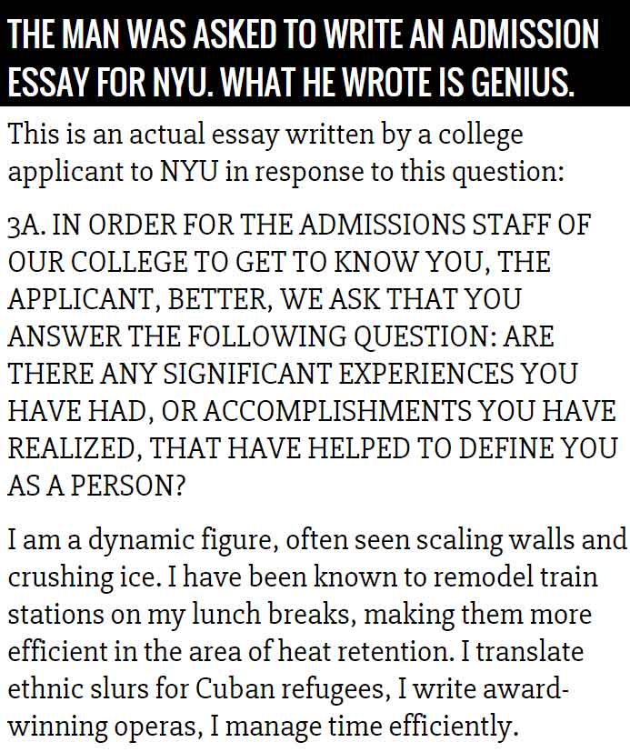Nyu admissions essay famous